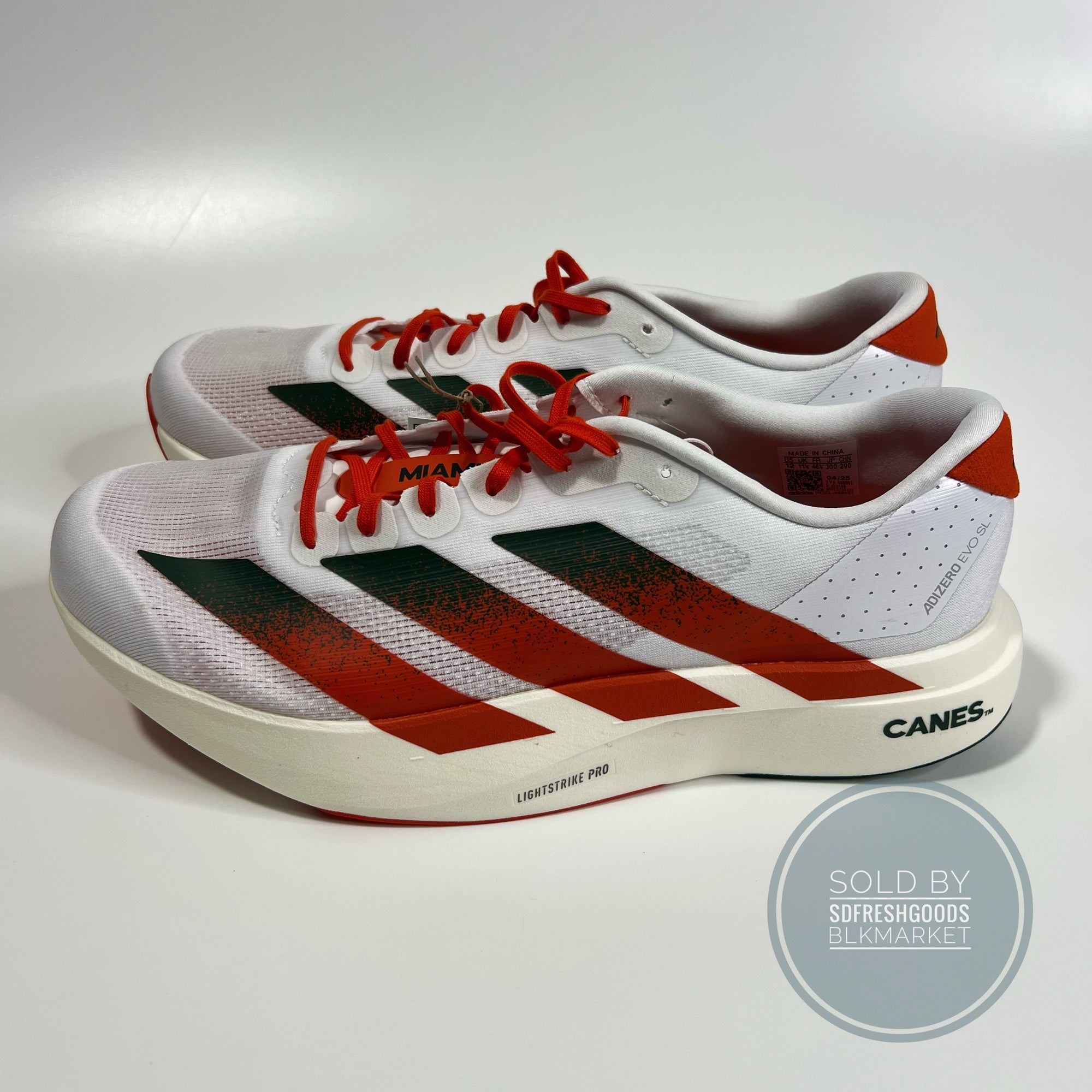 Men\'s Adidas EVO SL Miami Hurricanes Running Shoes JQ2148 Size 12 NEW Men main image 4