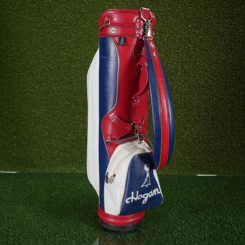 Vintage AMF Ben Hogan 8 Staff Golf Bag 6-Way Red White Blue w/ Rain Hood