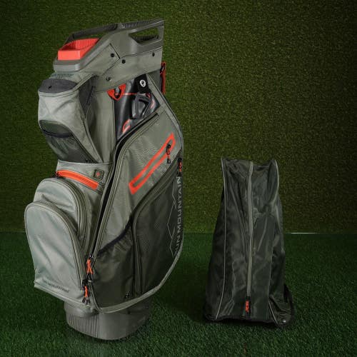 Sun Mountain C130 Cart Golf Bag 14-Way Divider Green/Orange w/ Rain Hood ~ NICE!