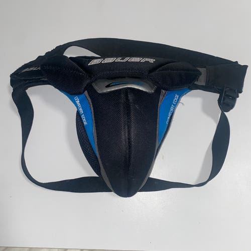 BAUER Hockey Goalie Protective Jock Strap Size Men’s Senior USED Black Blue Comfort Edge