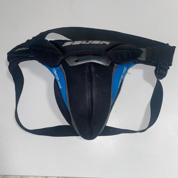 BAUER Hockey Goalie Protective Jock Strap Size Men’s Senior USED Black Blue Comfort Edge