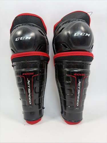 CCM Jetspeed Edge Youth Ice Hockey Shin Guards, 8", Black/Red