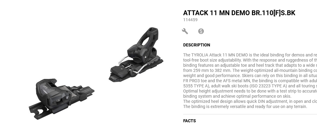 NEW ATTACK 11The TYROLIA Attack 11 demo adjustable on track 110 mm brakes new