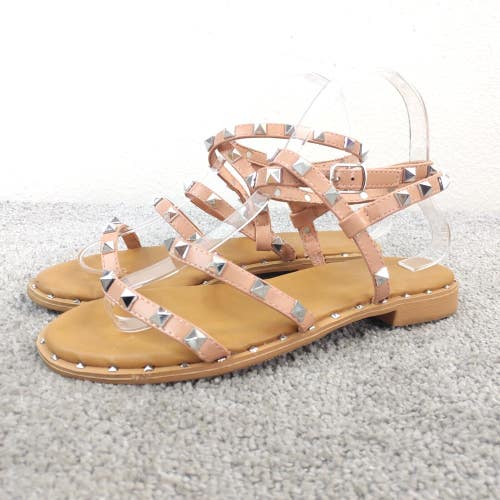 Nicole Miller Sandals Womens Size 7.5 Shoes Studded Beige Pink Silver