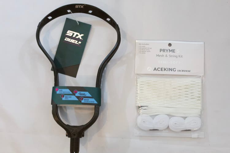NEW STX DUEL 3 Black Unstrung Head W/Semi Soft White Mesh String Kit