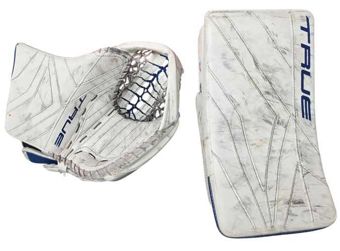 True Catalyst PX5 Custom Pro Goalie Glove and Blocker Pro Stock Used LEY (15392)