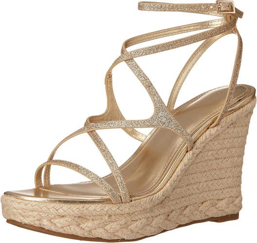 Guess Hirani Sandals Women's US 10 Gold Wedge Heel Strappy Espadrille JOBB940