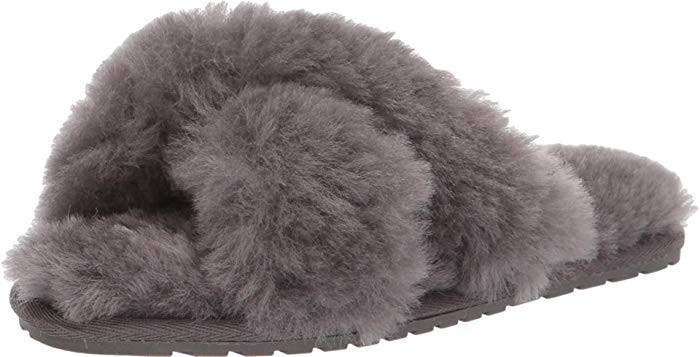 EMU Australia Mayberry Slippers Kids 1 Gray Sheepskin Crossover Slide JOBB1033