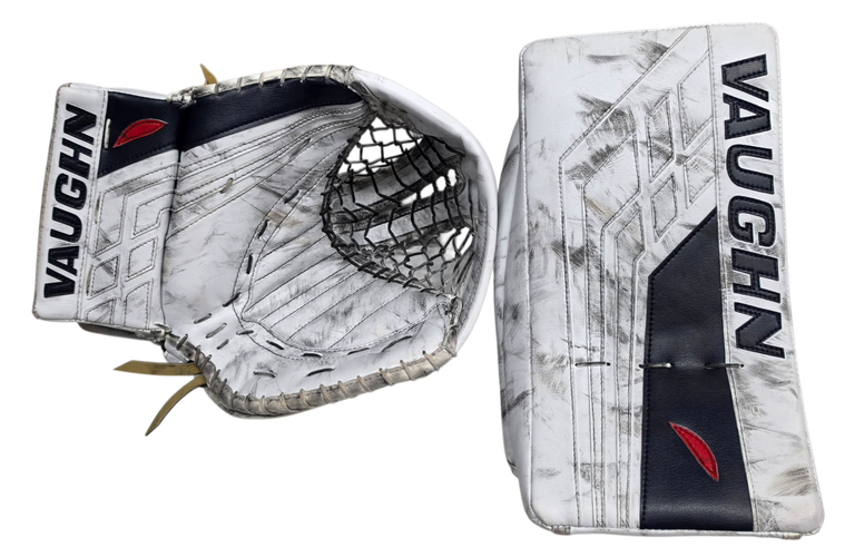 Vaughn Velocity VE8 Pro Carbon Goalie Glove and Blocker Pro Stock Used NHL GER (15397)