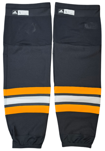 ADIDAS CUSTOM HOCKEY SOCKS BOSTON BRUINS PRO STOCK NHL BLACK LARGE USED (15423)