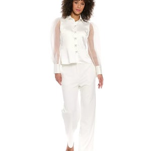 Muse Tuxedo Pants Women 14 Ivory Stretch Straight Leg Dress Formal Career PAL129