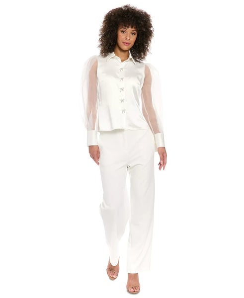 Muse Tuxedo Pants Women 14 Ivory Stretch Straight Leg Dress Formal Career PAL129