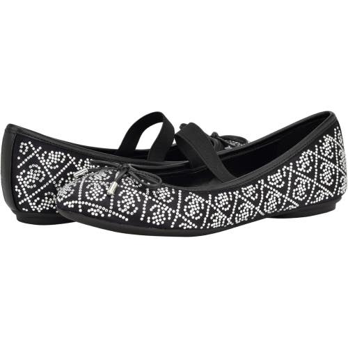Guess Kairo Ballet Flats Women's US 7.5 M Black Satin Rhinestone Shoes HTAT1056