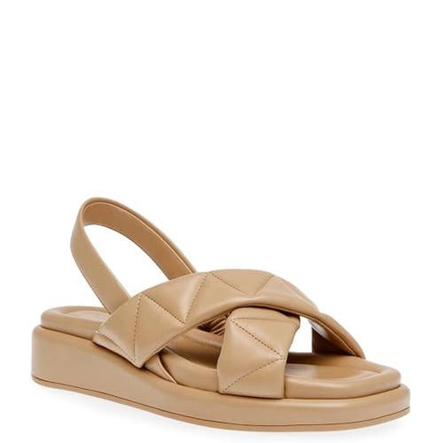 Anne Klein Air Sandals Women's US 6M Nude Leather Cross Strap Slingback HTAT893