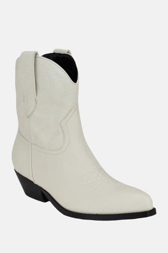 Guess Ginette Boots Women's White Faux Leather Western Ankle Bootie HTAT1058