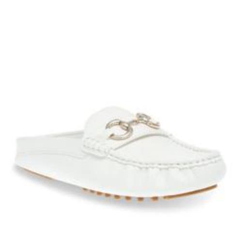 Anne Klein Centric Flats Women's US 8M White Leather Comfort Loafer Mule HTAT899