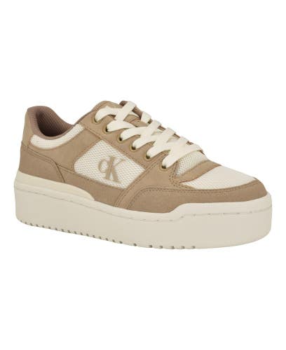 Calvin Klein Alondra Sneakers Women Natural Multi Lace Up Platform Shoes HTAT918