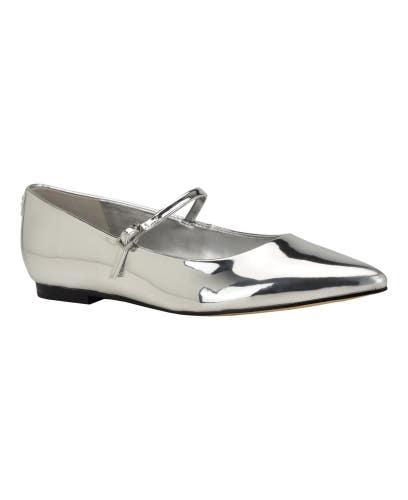 Calvin Klein Kamryn Flat Women's 6.5M Silver Patent Leather Pointed Toe HTAT916