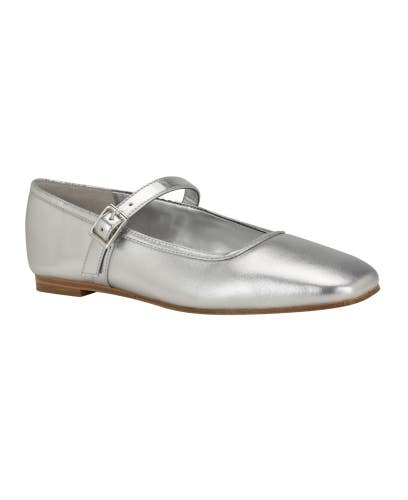 Calvin Klein Greto LZ000203 Flats Womens US 8.5 Silver Leather Mary Jane HTAT923