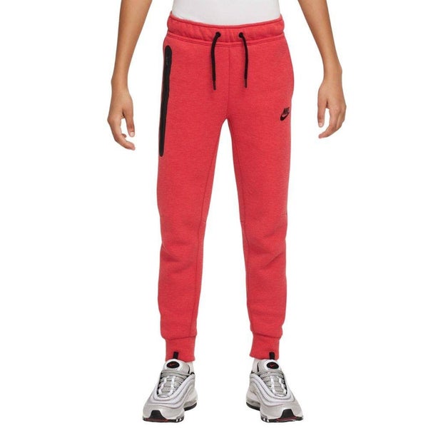 Nike Sportswear Tech Sweatpants Kids M Red Heather Fleece Tapered Leg JZZ1304