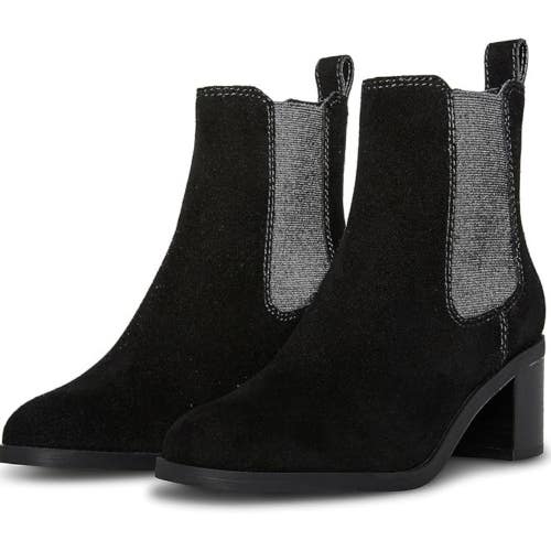 Steve Madden Rockwell Boots Women's 8 M Black Suede Block Heel Chelsea HTAT874