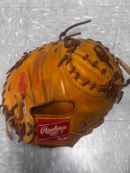 Brown Adult Rawlings Heart of the Hide RH Catcher's Baseball Glove 33" (Used)