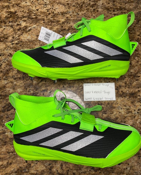 Men's Size 10.5 Adidas Adizero Edge + METAL Solar Green/Black Baseball Cleats JS4119
