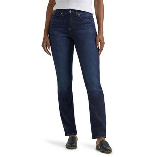 Lee Ultra Lux Jeans Women's 8 Blue Denim Dark Wash Straight Leg Zip Fly NLW372