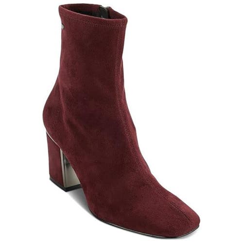 Dkny Cavale K3361296 Boots Womens US 8.5 Bordeaux Block Heel Ankle Booties RG254
