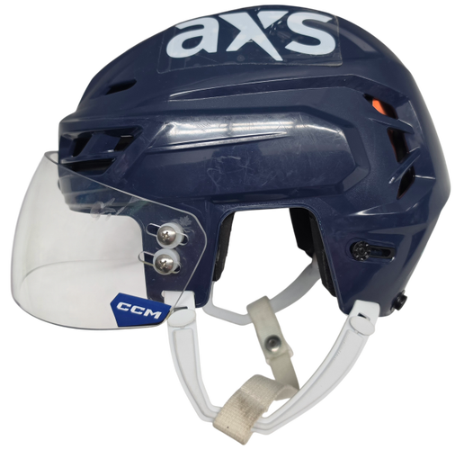 CCM TACKS 710 PRO STOCK HOCKEY HELMET MEDIUM NAVY WOLFPACK USED AHL #26 (15534)