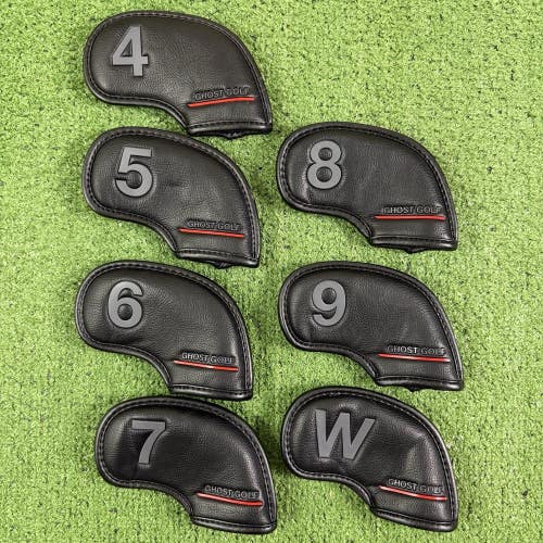 Ghost Golf Play Fearlessly Iron Covers Headcovers 4-PW Black Red Faux Leather