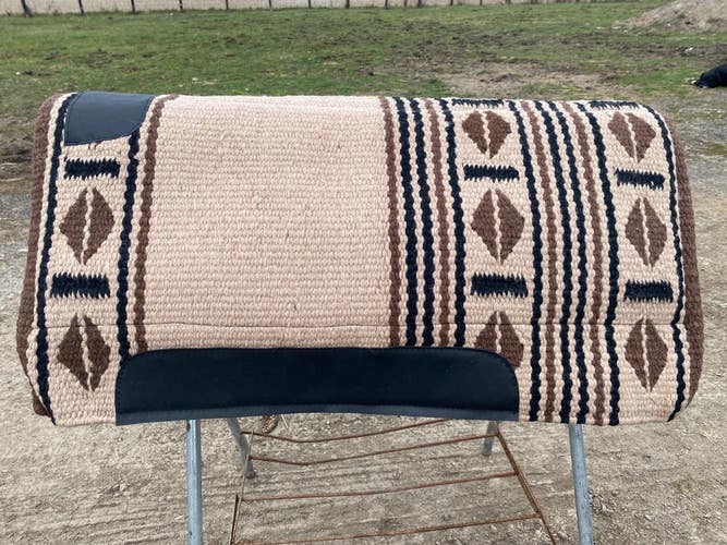 Tan w/brown, black wool cutter style Western saddle pad w/fleece 32 X 34