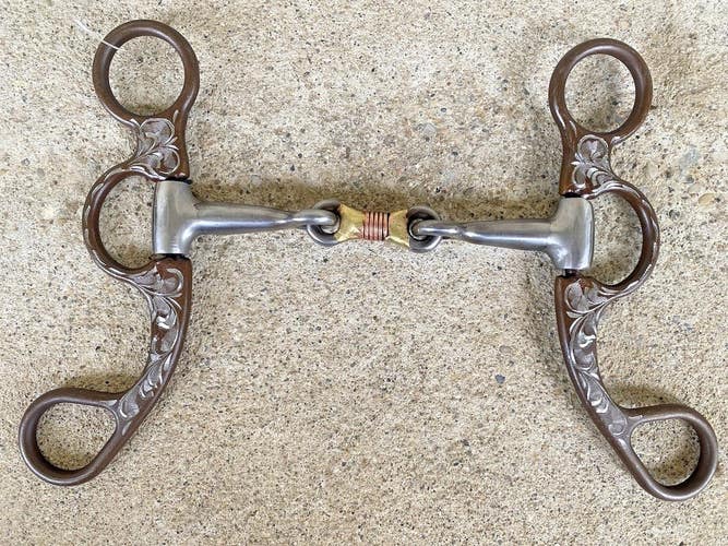 5" Engraved ABR Western Argentine snaffle bit w/double jointed dog bone mouth