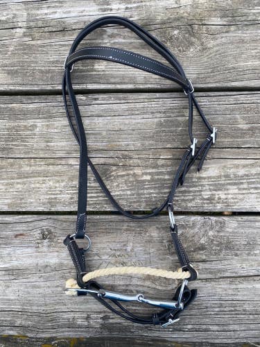 Black leather Western horse training half breed side pull Amish made USA