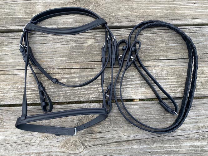 Equiroyal black raised leather PONY English bridle