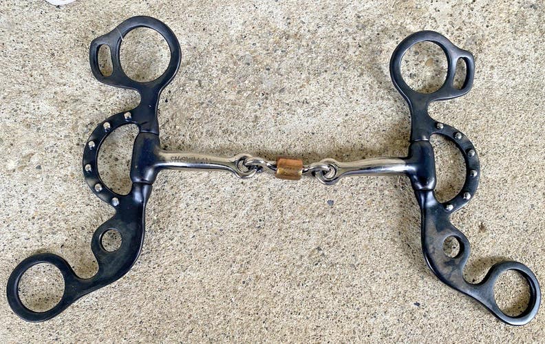 5" dotted black Western Argentine snaffle bit w/ jointed roller dog bone mouth