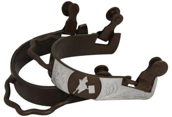 ABR Western bumper spurs w/silver barrel racer, free swinging buttons