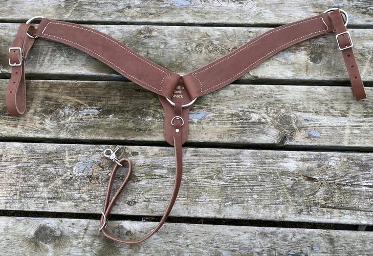 Brown leather US made  leather contoured 3 pc Western breast collar