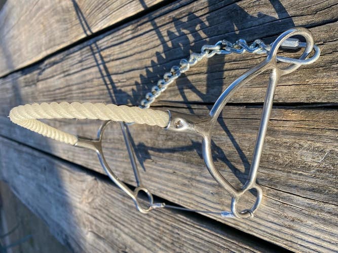 Reinsman beetle hackamore bit 960 w/stainless cheeks, rope noseband