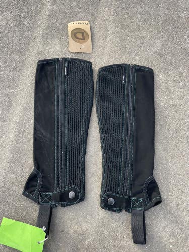 Dublin Synthetic Easy-Care Childs Large Black Half chaps Contrast stitching Teal
