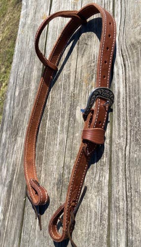Amish made 1 1/4" leaf tooled lt brown Western headstall w/Jeremiah Watt  buckle