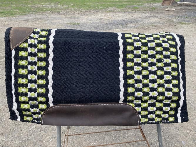 Black w/lime, white wool Western saddle pad w/memory felt 34 X 36