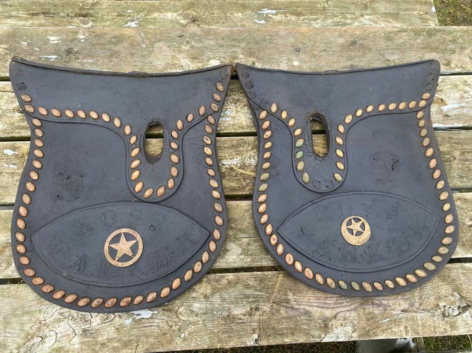 Black leather flat housing hames covers with brass spots & stars