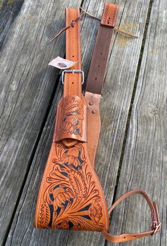 Challenger light brown leather complete flank/rear cinch w/tooled center