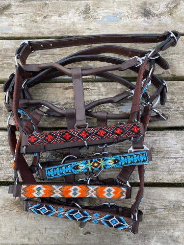 Leather horse halter w/beaded overlay 4 designs to choose from!