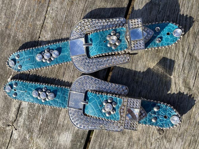 Silver Royal Trinity turquoise reptile print Western bling belt spur straps