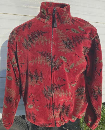 Ladies S red fall leaf design Greenfleece zip front fleece jacket US made