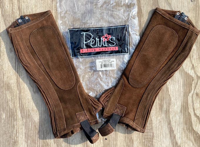 Perri's child M tall brown suede half chaps