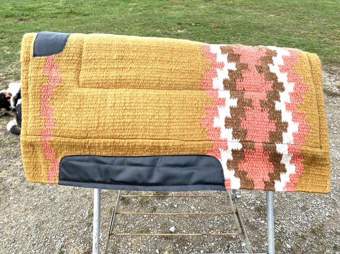Tan w/peach, brown wool cutter style Western saddle pad w/fleece 34 X 36