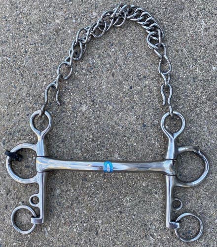 K Bits 5" Stainless steel mullen mouth English Pelham bit w/curb chain